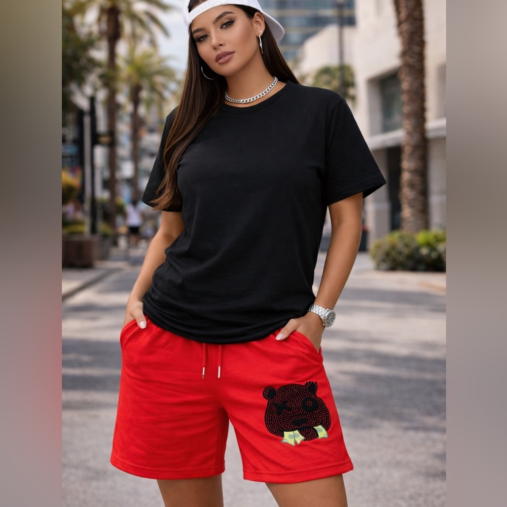 Red Women's Shorts with Rhinestone Bear NWT